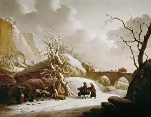 SCHEICKHARDT, Heinrich Wilheim. Winter landscape with farmers