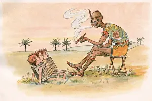 Observes Prints: Three schoolboys on a desert island meet an indigenous man