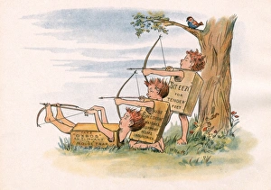 Sparrow Gallery: Three schoolboys on desert island shoot at sparrows