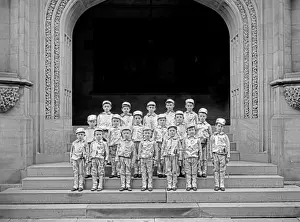 Schoolboys pose for a school class photo in America