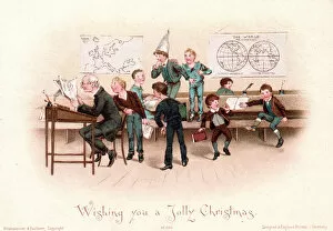 Images Dated 28th September 2017: Schoolboys and teacher on a Christmas card