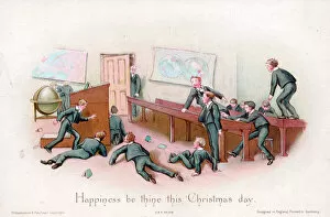 Surprised Gallery: Schoolboys and teacher on a Christmas card