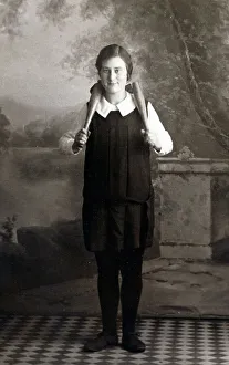 Exercising Prints: Schoolgirl - Studio Portrait with exercise clubs