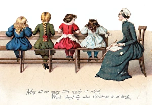 Images Dated 5th October 2017: Schoolgirls and teacher on a Christmas card