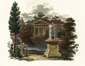 William Hopwood Prints: Scientific inventions of Stephen Hales in a garden