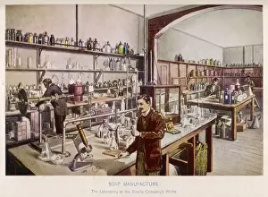 Vinolia Prints: Scientists at work in a laboratory at Vinolia Soap Co. Date: 1911