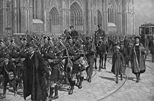 Scots Guards marching through Cologne, WW1