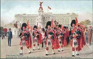 The Scots Guards passing the Victoria Memorial