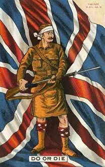 Bandage Prints: Scots Highlander - WWI Patriotic Postcard - Union Flag