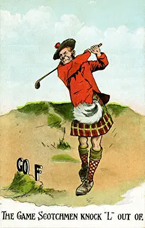 Kilt Prints: A Scotsman in kilt in a golf swing Date: 1910