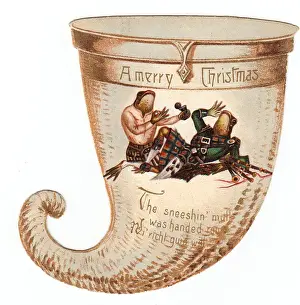 Two Scottish frogs on a Christmas card