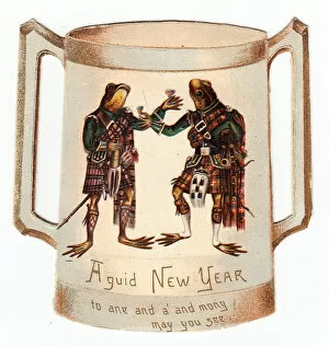 Bagpipes Gallery: Two Scottish frogs on a New Year card