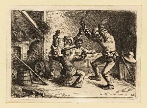 David Deuchar Prints: Scottish peasants dancing in a rustic tavern, 18th century