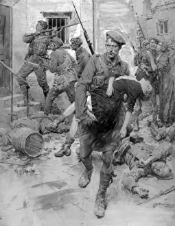 Rescuing Prints: Scottish soldier in Loos rescuing French girl, WW1