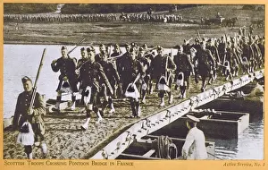 Pontoon Prints: Scottish troops cross a pontoon bridge in France - WWI