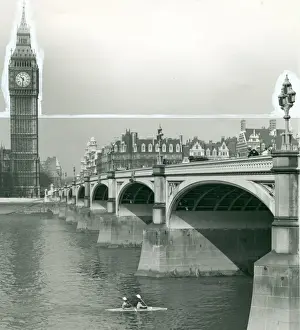 Canoeing Prints: Scouts canoeing under Westminster Bridge, London