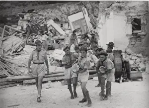 Scouts clearing ruins in Zakynthos, Greece