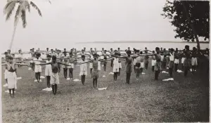 Fiji Prints: Scouts exercising at camp, Fiji, South Pacific