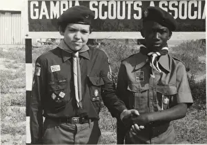 Uncomfortable Prints: Two scouts outside headquarters, Gambia, West Africa