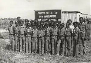 Corrugated Prints: Scouts outside proposed headquarters, Gambia, West Africa