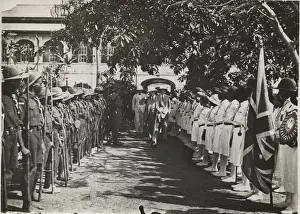 Attention Prints: Scouts on parade for VIP visit, Gambia, West Africa