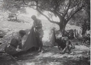 Earthquakes Prints: Scouts pitching tents, Argostolion, Kefalonia, Greece
