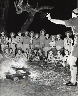 Conduct Prints: Scouts singing round a campfire, Australia
