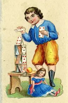 Precarious Prints: Scrap - boy building house of cards