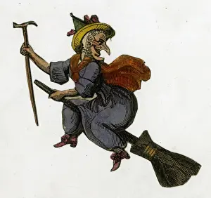 Broom Prints: Scrap, Witch flying on a broomstick