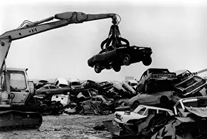 Crane Prints: A scrapyard for cars, St Erth, Cornwall
