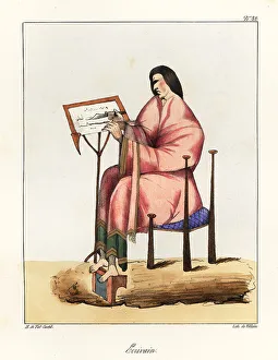 Quill Prints: Scribe at work with quill and knife at a writing desk, 9th centu