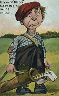 Scruffy young miserable Scottish golfing caddy