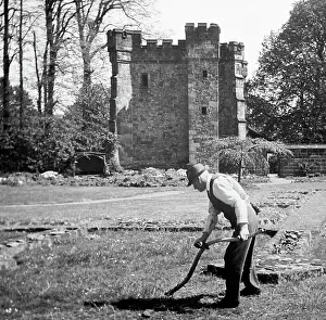 Gatehouse Prints: Scything grass, Whalley Abbey Gatehouse