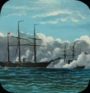 Alabama Collection: Sea fight between the Alabama and the Kearsage