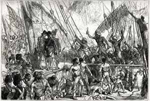 Images Dated 17th August 2021: Sea fight with the Mahrattas (Maratha sailors), who captured the East India Company ship
