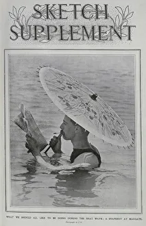 In The Sea at Margate, photograph of man with parasol