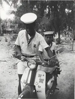 Sea scouts with moped, Gilbert Islands, Pacific