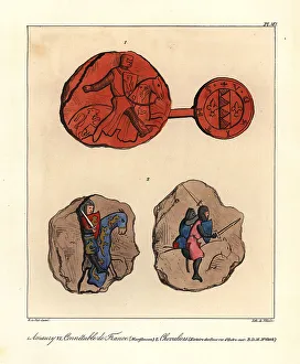 Seal of Amaury de Montfort, and crusader knights from a 13th cen