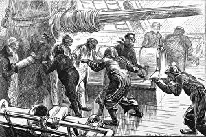 Images Dated 15th December 2004: Seamen casting the log, Atlantic Ocean, 1870