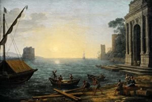 Alte Gallery: Seaport at sunrise, 1674, by Claude Lorrain (1600-1682)