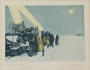 Searchlight Prints: Searchlights in Action, Winter Night, by Marcel Augis, WW1