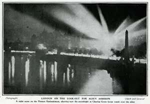 Searchlight Prints: Searchlights over Thames Embankment, London, WW1
