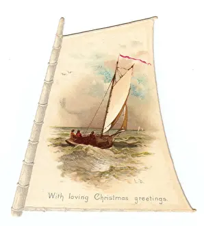 Greeting Prints: Seascape on a sail-shaped Christmas card