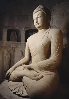 Grotto Prints: Seated Buddha. 751. White granite statue (3. 5 m