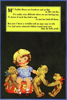 All Picture Prints: Seated Girl and three teddy bears