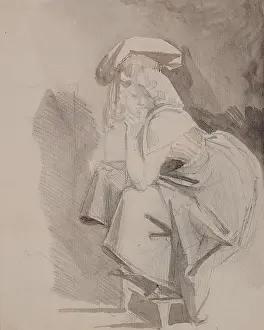 Fuseli Prints: Seated Woman with Finger on Mouth, Study for Il Pensoroso