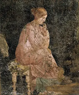 Seated woman. Roman art. Early Empire. Fresco