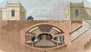 Stop Prints: Section of a London Underground station. England. Colored en