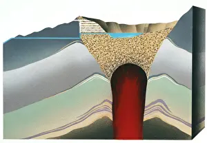 Drain Prints: Section through volcano crater lake