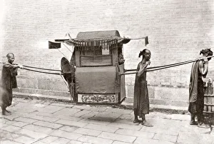 Ethnicity Prints: Sedan chair palanquin with bearers, China c. 1870 s